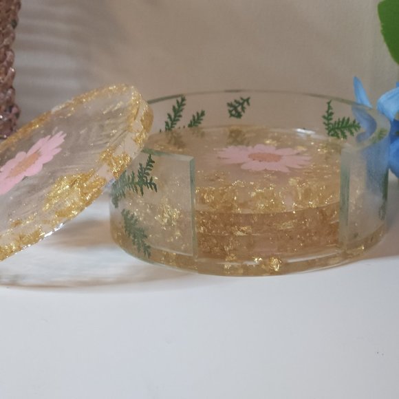 Set of 4 Handmade Floral Coasters with Holder - Picture 9 of 9